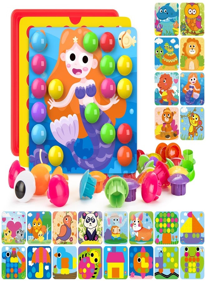 Geekper 96 PCS Button Art Toys for Toddlers, Color Matching Mosaic Pegboard Early Learning Educational Toys for 3, 4, 5, 6 Year Old Kids Boys and Girls Gifts, Including 24 Pictures and 72 Buttons - Image 1