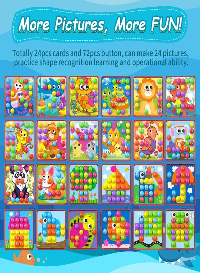 Geekper 96 PCS Button Art Toys for Toddlers, Color Matching Mosaic Pegboard Early Learning Educational Toys for 3, 4, 5, 6 Year Old Kids Boys and Girls Gifts, Including 24 Pictures and 72 Buttons - Image 2