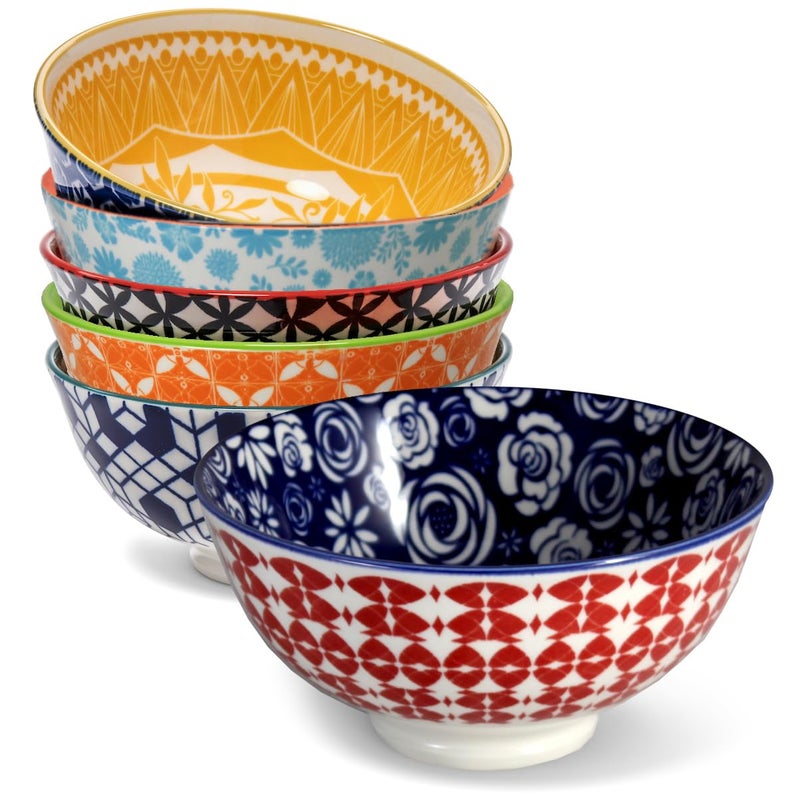 Annovero 10 Oz Ice Cream Bowls  Small Bowl for Serving Dips Snack Dessert Side Dish  Colorful Decorative Porcelain for Kitchen  Microwave Dishwasher Oven Safe  Zero Lead  Cadmium Set of 6