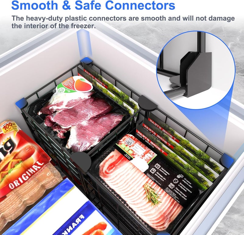 MASHDE Freezer Organizer Bins, Freezer Dividers for Deep Chest Freezer Compressor Area, Black Wire Basket Shelf for Food Storage Kitchen Refrigerator Organization (Medium) - Image 4