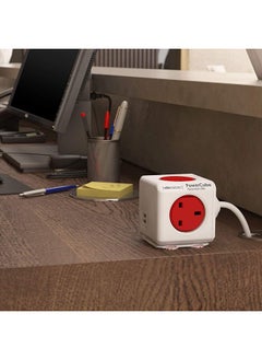 Allocacoc PowerCube Extended 4 Sockets 15m Cable 2USB Ports Red  - Image 3