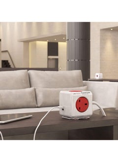 Allocacoc PowerCube Extended 4 Sockets 15m Cable 2USB Ports Red  - Image 2