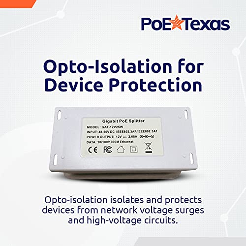 PoE Texas 12 Volt PoE+ - IEEE 802.3at - Splitter Splits Power Over Ethernet to 12v DC & Gigabit Data with Opto-Isolation Protection for 12v 25w Devices, Tablets, Single Board Computers, PTZ Cameras - Image 4