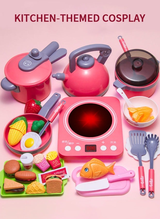 GROIC 61Pcs Kids Play Kitchen Toys Set, Cooking Playset, Pretend Kitchen Toys, Cookware Set with Light and Sound for Toddlers Boys Girls - Image 2