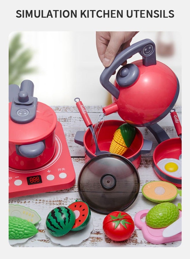 GROIC 61Pcs Kids Play Kitchen Toys Set, Cooking Playset, Pretend Kitchen Toys, Cookware Set with Light and Sound for Toddlers Boys Girls - Image 3