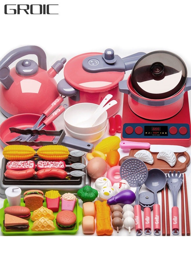 GROIC 61Pcs Kids Play Kitchen Toys Set, Cooking Playset, Pretend Kitchen Toys, Cookware Set with Light and Sound for Toddlers Boys Girls - Image 1