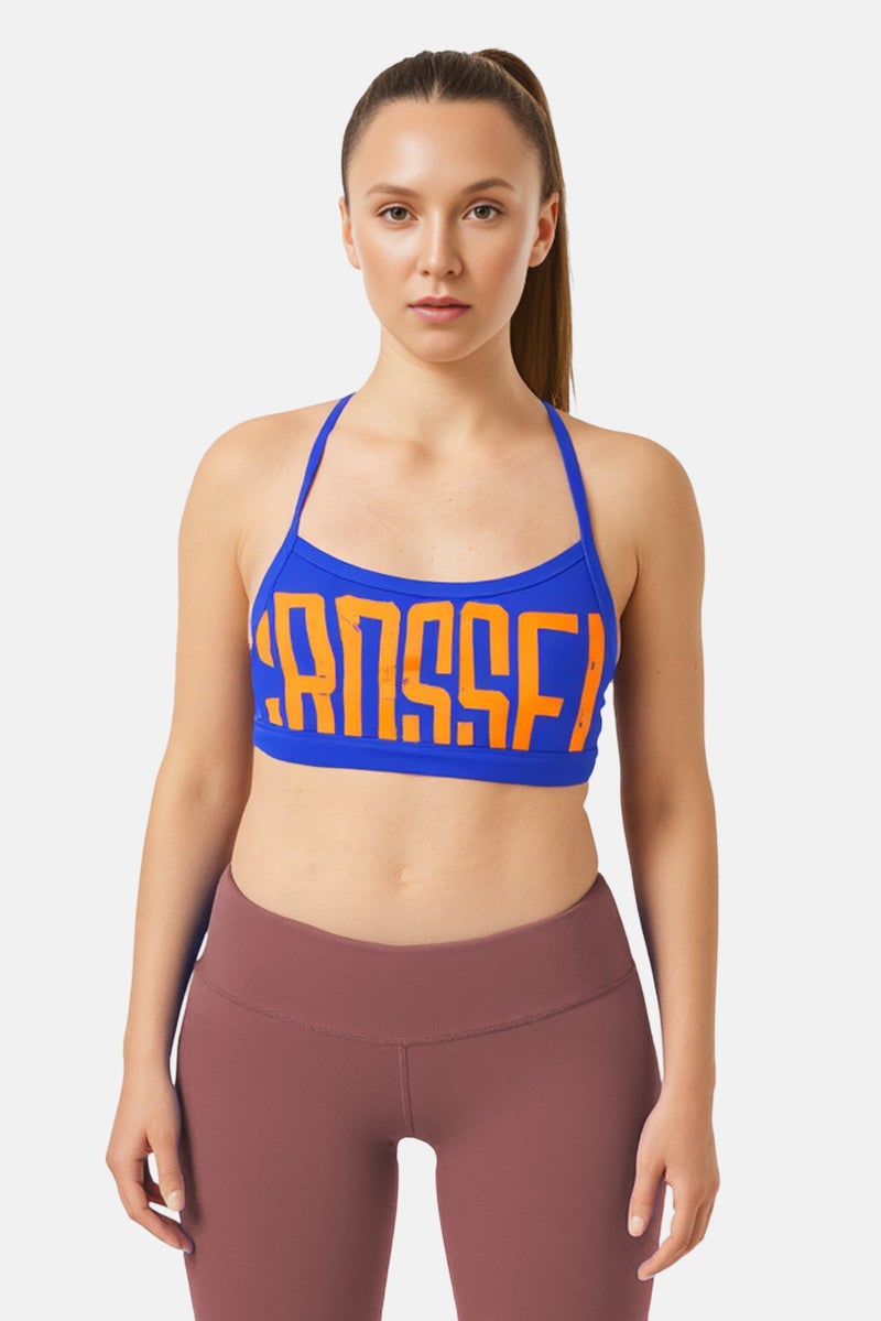 Reebok Women Brand Logo Padded Sports Bra, Blue - Image 1