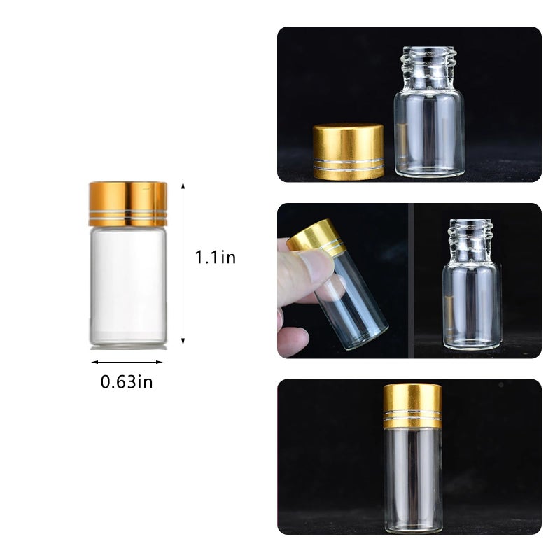 ZGGAZCA ï»¿4Pcs Tiny Glass Jars with Lids 2ml Miniature Vials Bottles with Screw Cap Small Clear Vial Containers for Ashes Jar Little Bottle Caps Mini Vile Storage Craft Use 16x26mm - Image 3