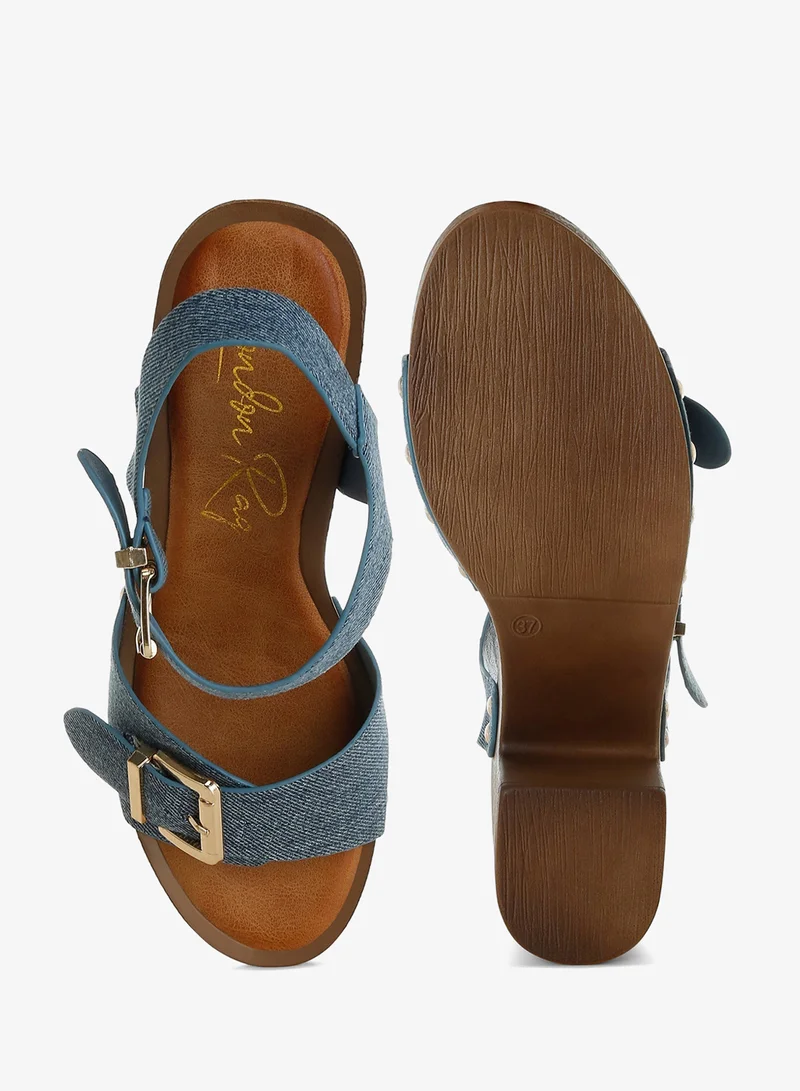 London Rag  Studded Denim Clog Sandals in Denim for Women | Best Price UAE