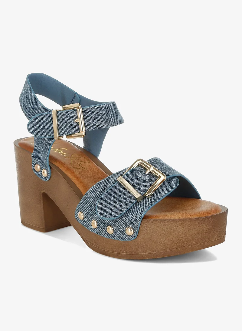 London Rag  Studded Denim Clog Sandals in Denim for Women | Best Price UAE