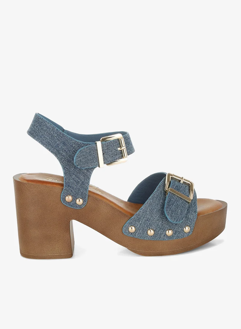 Studded Denim Clog Sandals in Denim