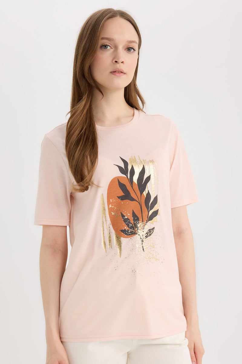 DeFacto Woman Regular Fit Crew Neck Short Sleeve T-Shirt  - Image 1