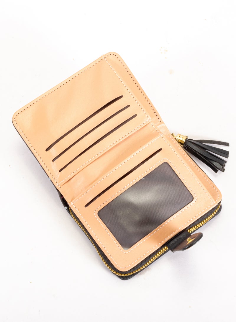 The Black Pearl Accessories Leather Flip Wallet & CardHolder with 9 Pockets and Zipped Pocket Flowery Black - Image 2
