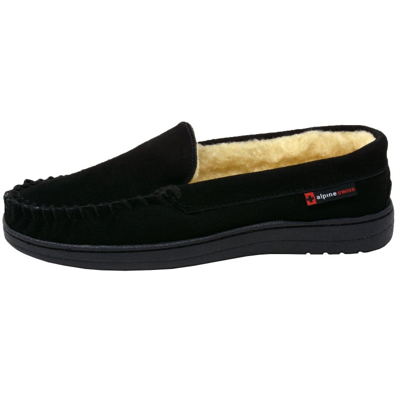 Alpine Swiss Yukon Mens Suede Shearling Slip On Moccasin Slippers Black 8 M US - Image 4