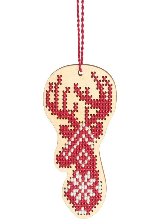 Dimensions Counted Cross Stitch, Reindeer Wooden Christmas Ornament Craft Kit, 1 Pc, Red,White - Image 1