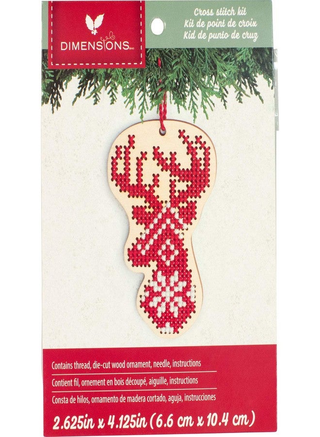 Dimensions Counted Cross Stitch, Reindeer Wooden Christmas Ornament Craft Kit, 1 Pc, Red,White - Image 2