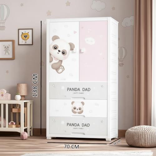 Mevigo 4- Door Plastic Wardrobe for Kids| Almirah and Wardrobe for Baby Clothes| Modular Storage Cabinet with Wheel Organizer for Cupboard Rack for Clothes/Shoes/Books/Toy -Little panda-SJ6514 - Image 3