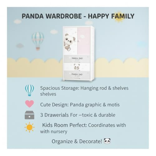 Mevigo 4- Door Plastic Wardrobe for Kids| Almirah and Wardrobe for Baby Clothes| Modular Storage Cabinet with Wheel Organizer for Cupboard Rack for Clothes/Shoes/Books/Toy -Little panda-SJ6514 - Image 5