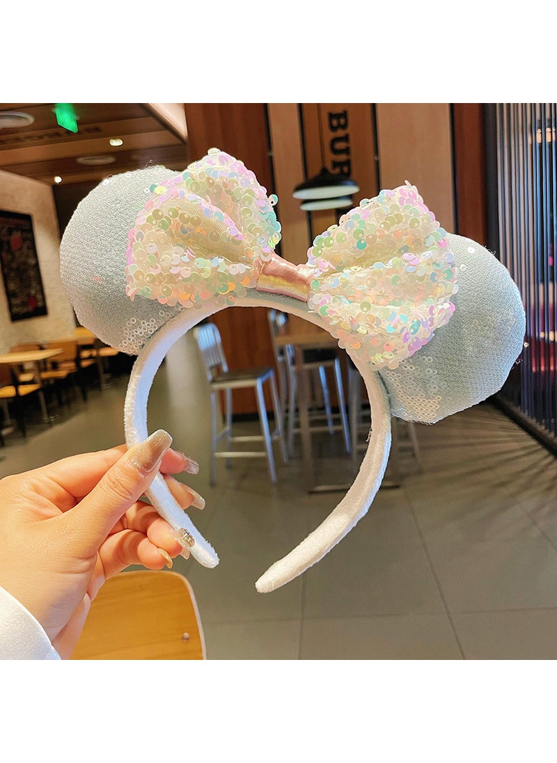 Generic - Sweet Cute Bunny Ears Bow Headband Sequins (light blue + White) - Image 1