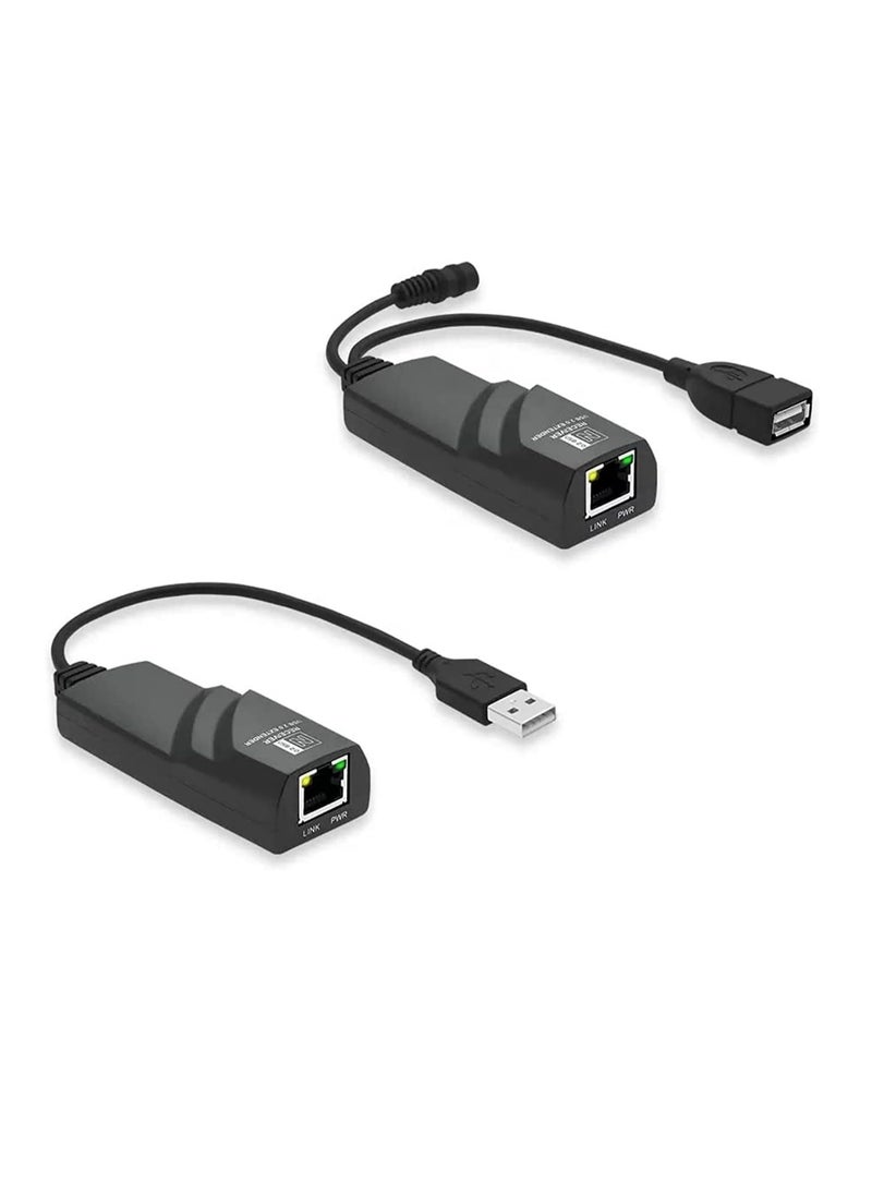DKURVE DKURVE® USB 2.0 Extender to RJ45 Over Cat5/5E/6 Connection up to 100 Meters Ethernet Extension Cable Type A Male to A Female with 5V/2A Power Adapter Lan Adapter  - Image 1