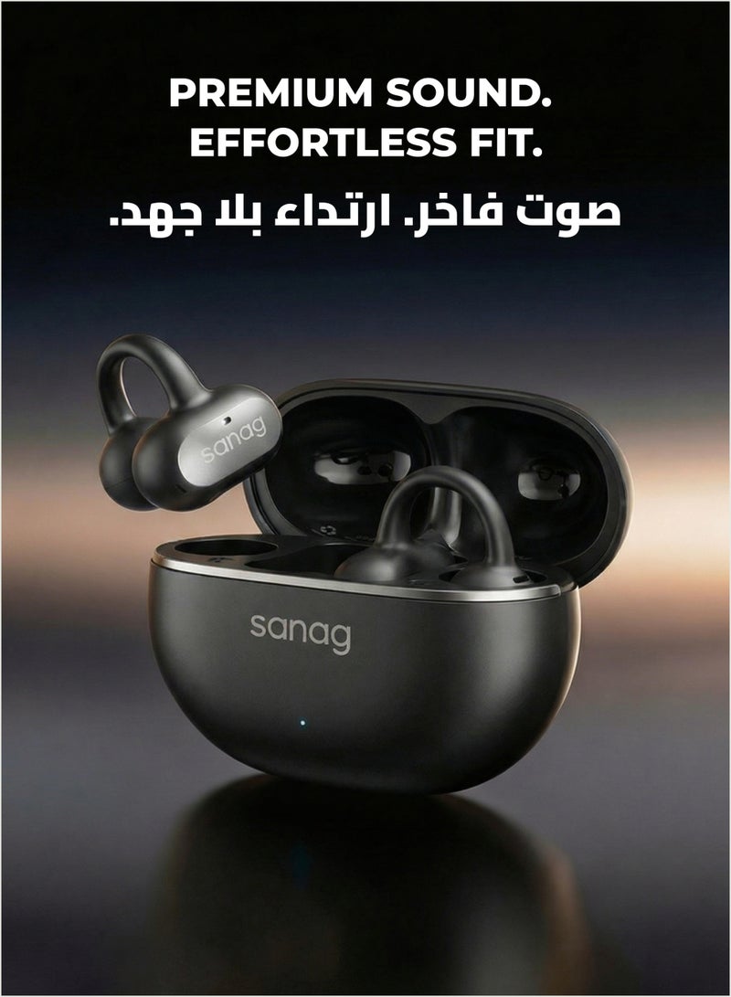 ساناج Z50 Ultra سماعة أذن كليب مفتوحة بلوتوث 6.0 لاسلكية، تقنية التوصيل الهوائي، مقاومة للماء IP55، ترجمة فورية، بطارية 40 ساعة - أسود - Image 5