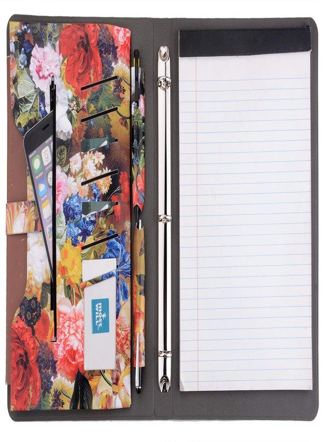 XIAOZHI 3-Ring Binder Portfolio Case, Floral Painting PU Leather Binder Padfolio, Business Planner Organizer with Notepad Holder, Red, 9.5x9.5x12.8 in. (WMQ027-Red) - Image 4