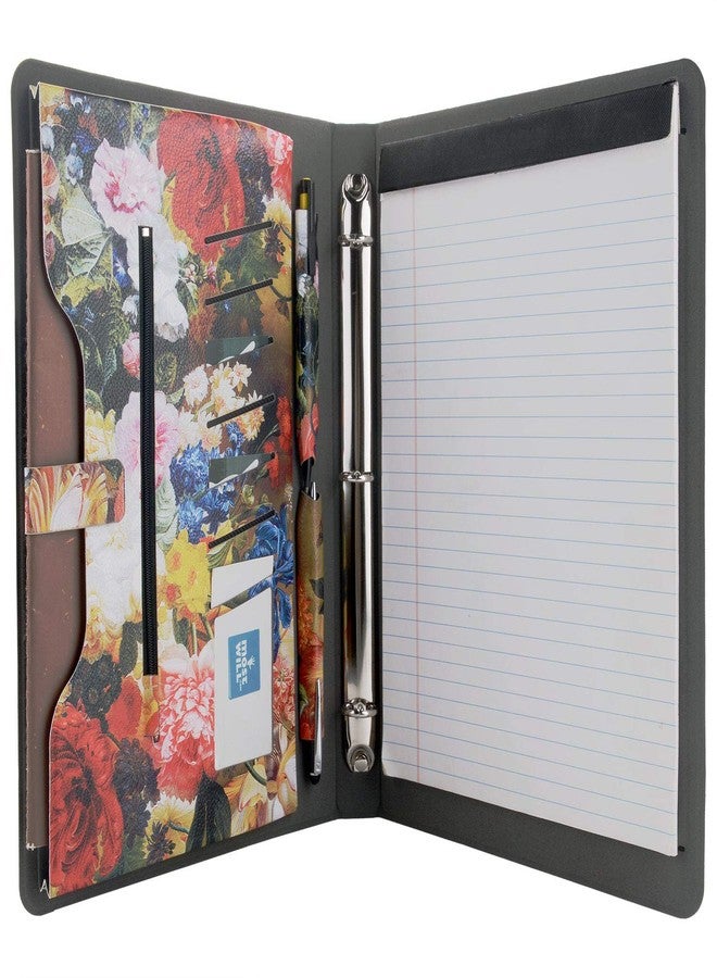 XIAOZHI 3-Ring Binder Portfolio Case, Floral Painting PU Leather Binder Padfolio, Business Planner Organizer with Notepad Holder, Red, 9.5x9.5x12.8 in. (WMQ027-Red) - Image 1