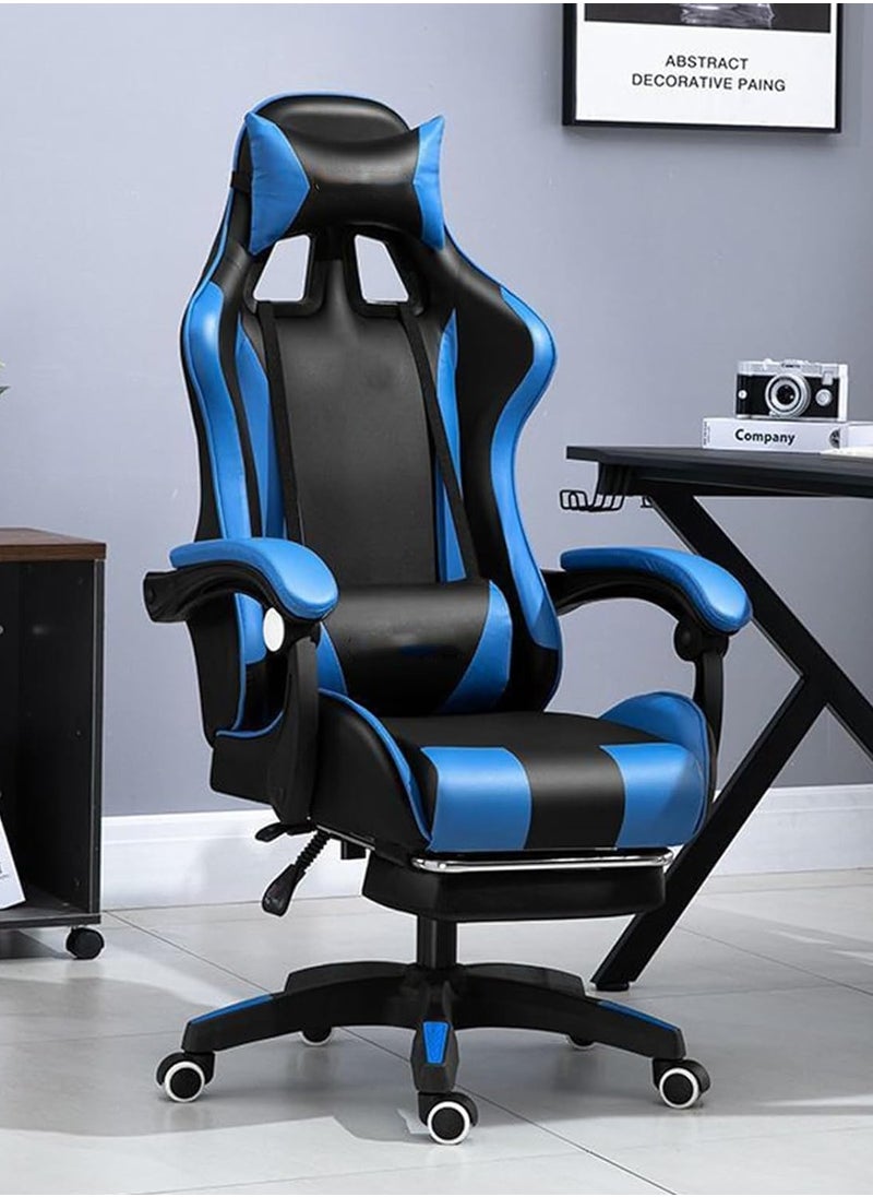 Gogoya - Gaming Chair, Adjustable Computer Chair, Computer Office, Pu Leather, High Backrest, Lumbar Support, Comfortable Armrests, Headrest With Footrest,Blue - Image 1