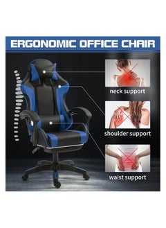 Gogoya Gaming Chair, Adjustable Computer Chair, Computer Office, Pu Leather, High Backrest, Lumbar Support, Comfortable Armrests, Headrest With Footrest,Blue  - Image 2