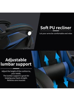 Gogoya Gaming Chair, Adjustable Computer Chair, Computer Office, Pu Leather, High Backrest, Lumbar Support, Comfortable Armrests, Headrest With Footrest,Blue  - Image 5