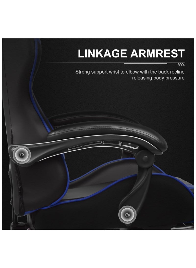 Gogoya - Gaming Chair, Adjustable Computer Chair, Computer Office, Pu Leather, High Backrest, Lumbar Support, Comfortable Armrests, Headrest With Footrest,Blue - Image 1
