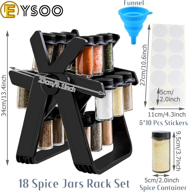 EYSOO Spice Rack Organizer Rotating Spice Rack with 18 Empty Jars for Kitchen Countertop Spice Jars Rack with Funnel and 50 Spice Labels - Image 2