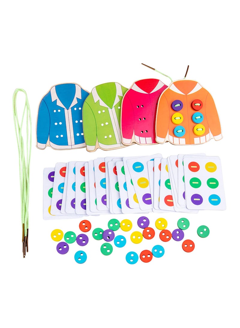 SYOSI Wooden Clothes Lacing Toys, for Kids Age 3 4 5 Years Learning Montessori Activity, Fine Motor Skill Threading Game, Sewing Button Lacing Card Game, Preschool Early Development Educational Toy  - Image 1