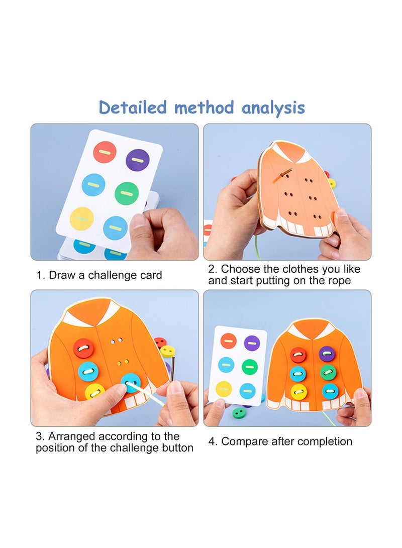 SYOSI Wooden Clothes Lacing Toys, for Kids Age 3 4 5 Years Learning Montessori Activity, Fine Motor Skill Threading Game, Sewing Button Lacing Card Game, Preschool Early Development Educational Toy  - Image 5