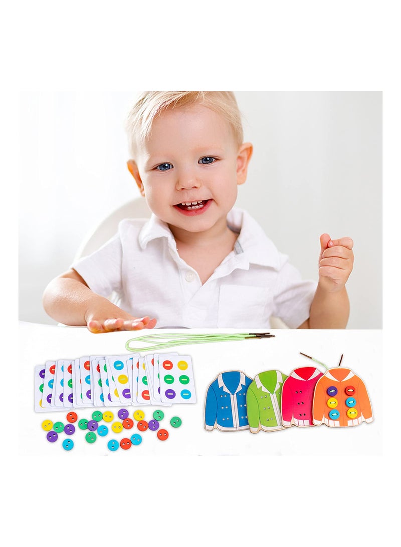 SYOSI Wooden Clothes Lacing Toys, for Kids Age 3 4 5 Years Learning Montessori Activity, Fine Motor Skill Threading Game, Sewing Button Lacing Card Game, Preschool Early Development Educational Toy  - Image 2