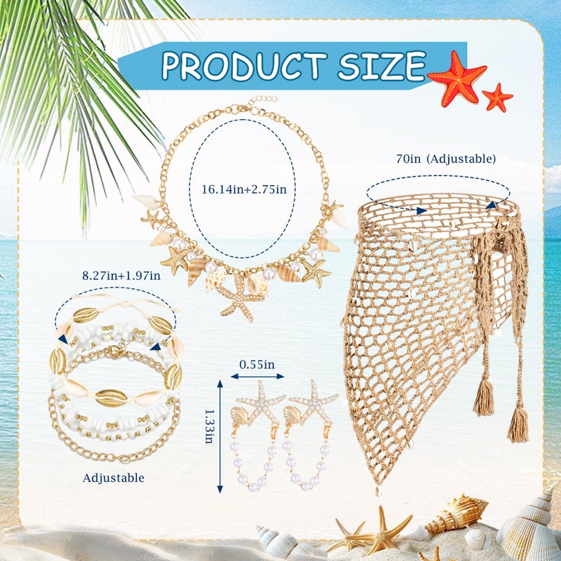 RIOSO Mermaid Costume for Women Starfish Shell Crochet Cover Up Skirt Mermaid Jewelry Accessories - Image 3