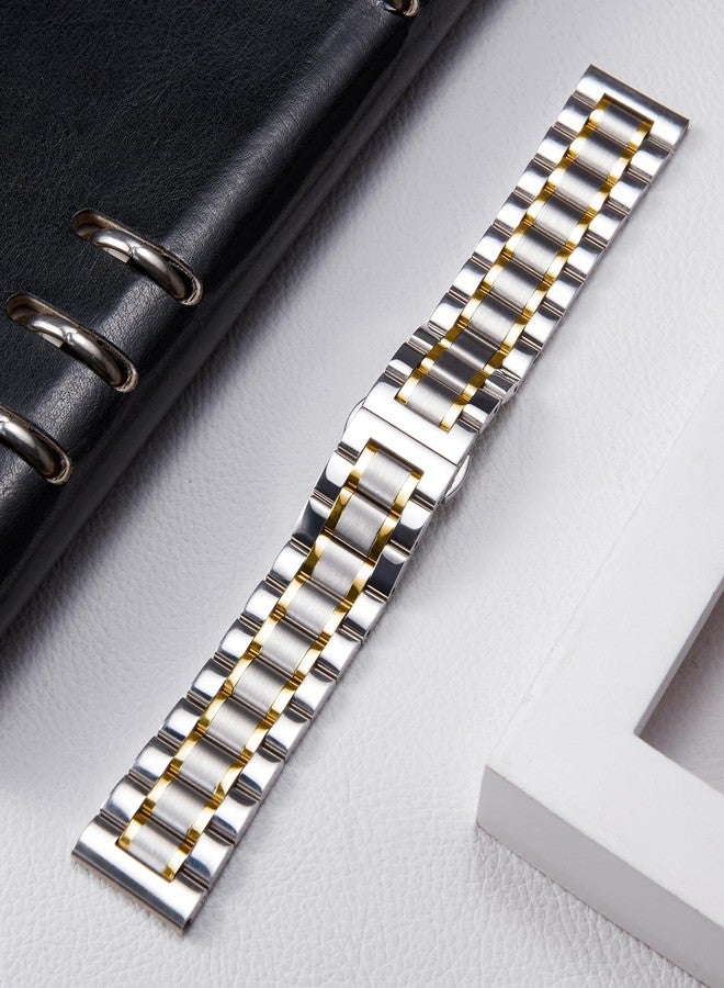 BINLUN Stainless Steel Watch Bands 12mm-24mm Replacement Smart Watch Straps with Straight&Curved Ends Universal fit for Samsung Galaxy Watch 6/5/4/3,Fit for Garmin Watch(Silver-Gold,22mm) - Image 2