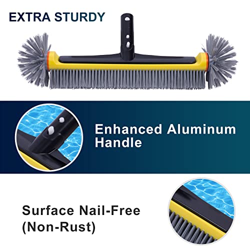 POOLAZA Pool Brush Head with Round Ends, Heavy Duty Pool Brushes for Cleaning Pool Walls, Floors Steps & Corners, 17.5" Pool Brush with Sturdy Aluminum Handle & Durable Nylon Bristles (Yellow) - Image 4