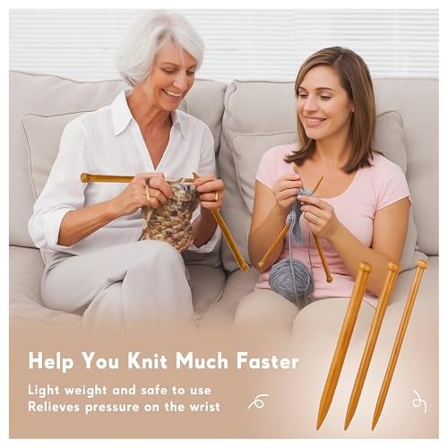 MTLEE 6 Pcs Large Knitting Needles Jumbo Straight Wooden Knitting Needles 3 Sizes Extra Large Weaving Tool for Chunky Yarn Beginner DIY Fabric Crafts Crochet 15mm 20mm 25mm (Brown) - Image 4