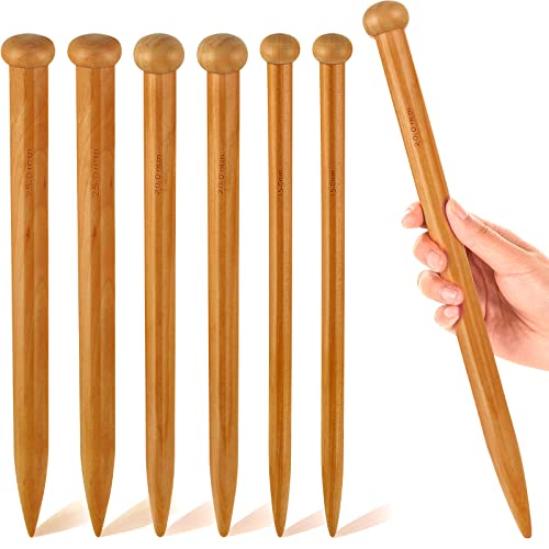 MTLEE 6 Pcs Large Knitting Needles Jumbo Straight Wooden Knitting Needles 3 Sizes Extra Large Weaving Tool for Chunky Yarn Beginner DIY Fabric Crafts Crochet 15mm 20mm 25mm (Brown) - Image 1