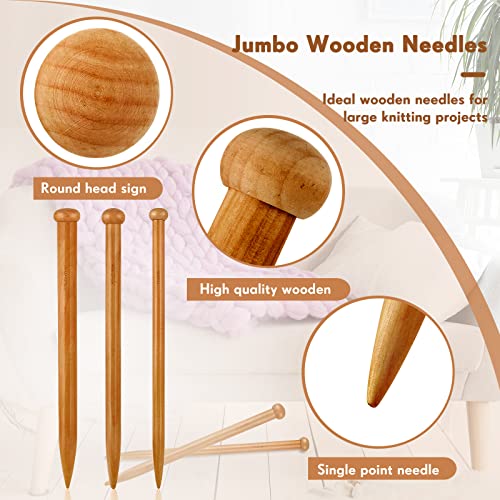 MTLEE 6 Pcs Large Knitting Needles Jumbo Straight Wooden Knitting Needles 3 Sizes Extra Large Weaving Tool for Chunky Yarn Beginner DIY Fabric Crafts Crochet 15mm 20mm 25mm (Brown) - Image 3