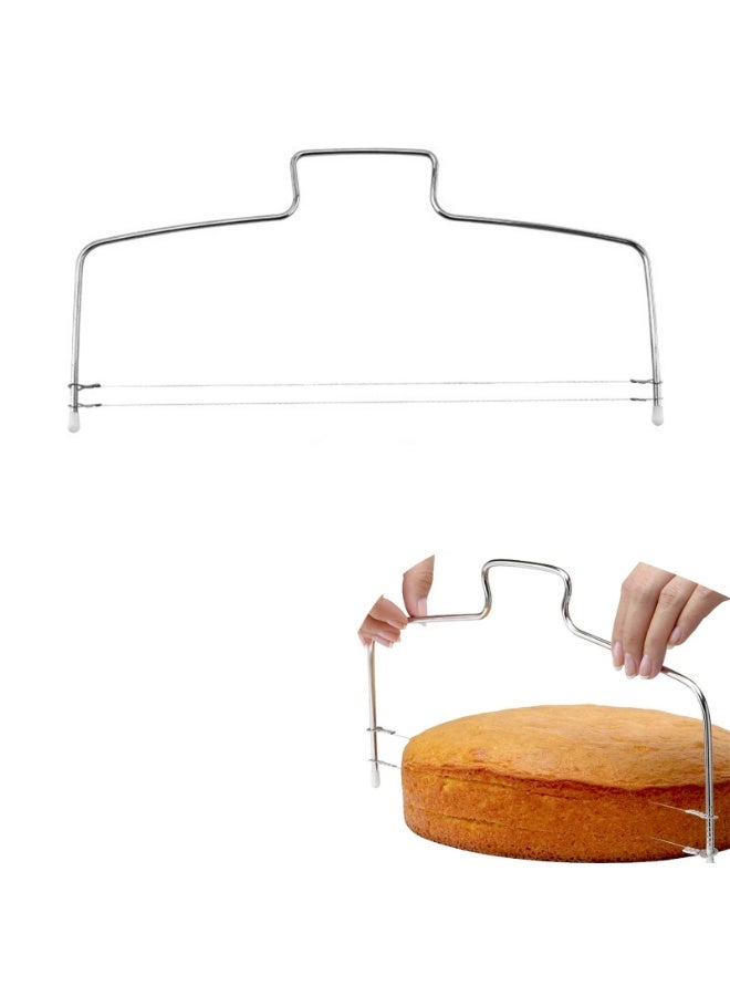 Adjustable Cake Leveler and Wire Slicer Baking Tool for Even Cake Cutting for Home Cafe and Restaurant Use Includes Replacement Wires Silver Finish - Image 1