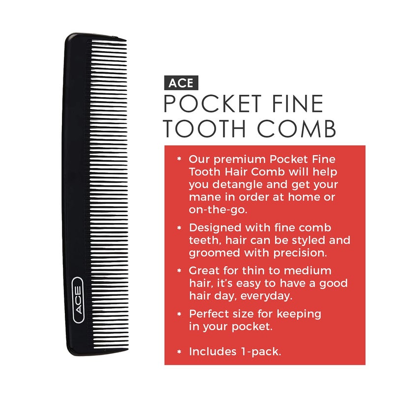 Goody ACE Pocket Fine Tooth Comb - 4.5 Inch, Black - Great for All Hair Types - Fine Comb Teeth for Thin to Medium Hair - Durable for Everyday and Professional Use - Image 1