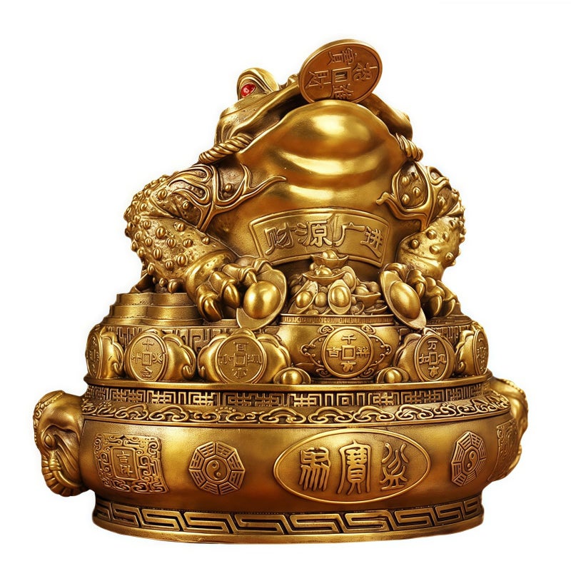 FENGSHUI-CAISHEN Top Brass Golden Treasure Basin Treasure Basin Bowls Jubaopen Gold Ingot Yuan Bao Feng Shui Decor Gifts for Home Feng Shui Statue Chinese New Year Decoration Chinese Decor Gifts