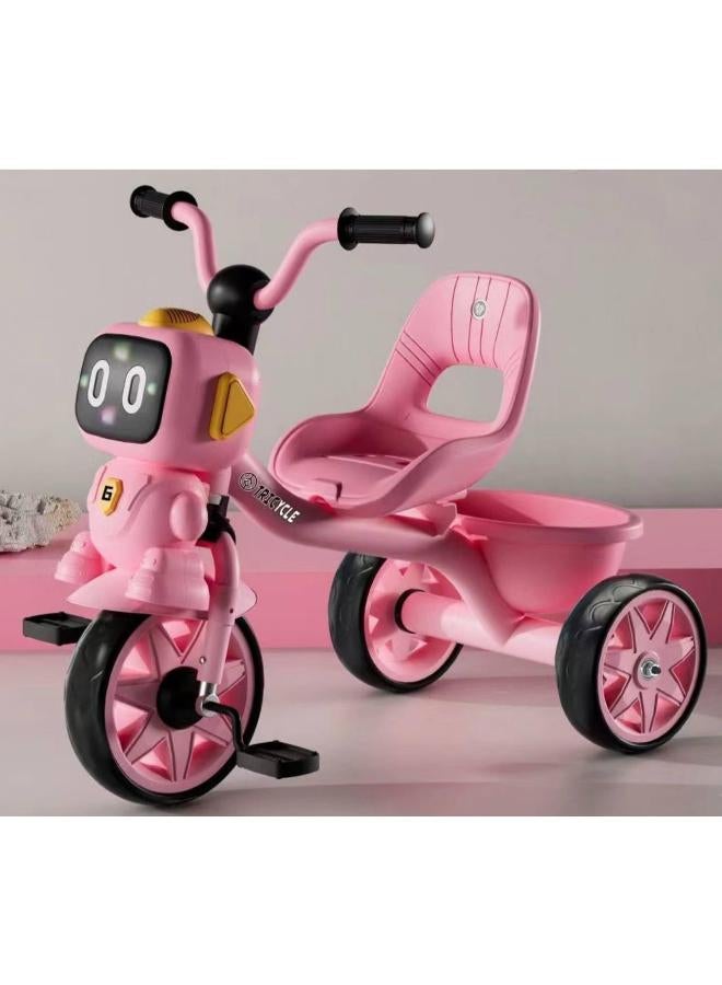 Tricycle with Cartoon Face, Lights & Music – Baby Cycle with Back Basket, 3-Wheel Ride-On for Boys & Girls Ages 2 to 5 (pink) BY HAPPY KIDDO - Image 2