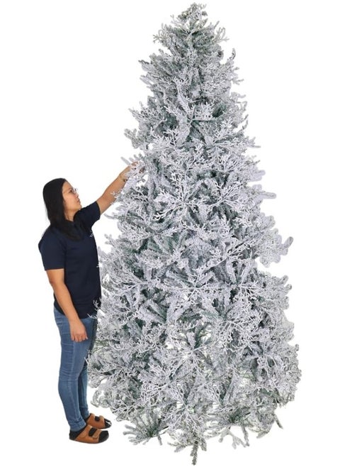 Decor Artificial Tree Snow Flocked Tree With Sturdy Metal Stand, Flocked Christmas Tree With Lush Greenery, Holiday Tree For Home, Office, Event, Easy Assembly 270 Cm