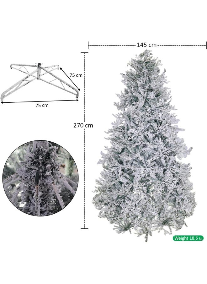 Decor Artificial Tree Snow Flocked Tree With Sturdy Metal Stand, Flocked Christmas Tree With Lush Greenery, Holiday Tree For Home, Office, Event, Easy Assembly 270 Cm