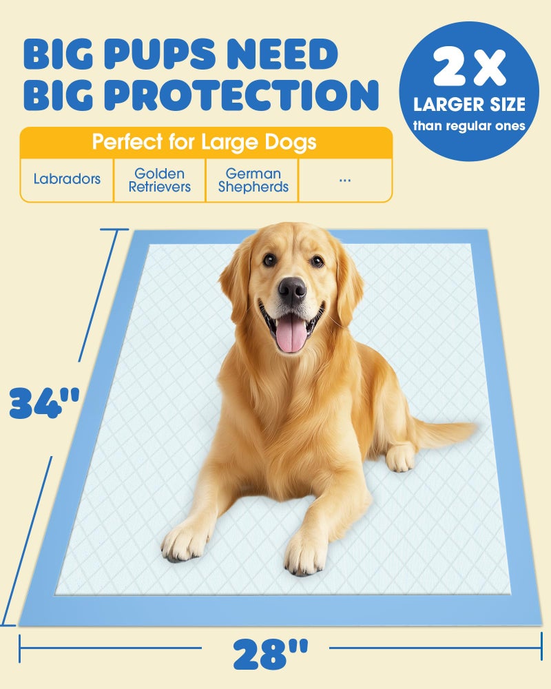 Powools 100-Pack Extra Large Pee Pads - 34" x 28" Puppy Pads for Dogs with 6-Layer Leakproof Protection, Disposable and Quick-Dry Dog Pads with High Absorbency for Easy Potty Training - Image 2