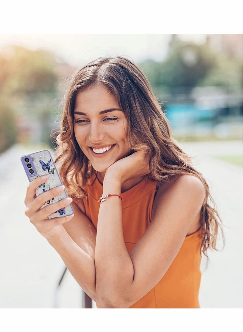 Captaintech Phone Case, Cute Animal Butterfly Glitter Transparent Cover Compatible Samsung Galaxy S21 Soft Silicone PU Shockproof Cover for Ladies Girls (Pink, Purple) 2 Pieces - Image 3