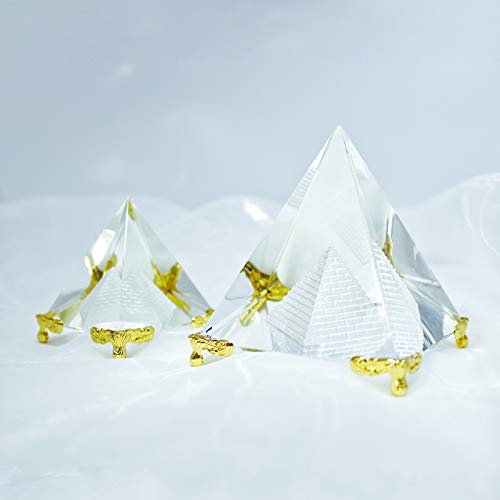 Together-life Crystal Pyramid Prism, Feng Shui Crafts Meditation Crystal with Gold Stand for Home Office Art Decor, Pyramids Gift, Stand for Prosperity, Positive Energy and Good Luck(8cm) - Image 3